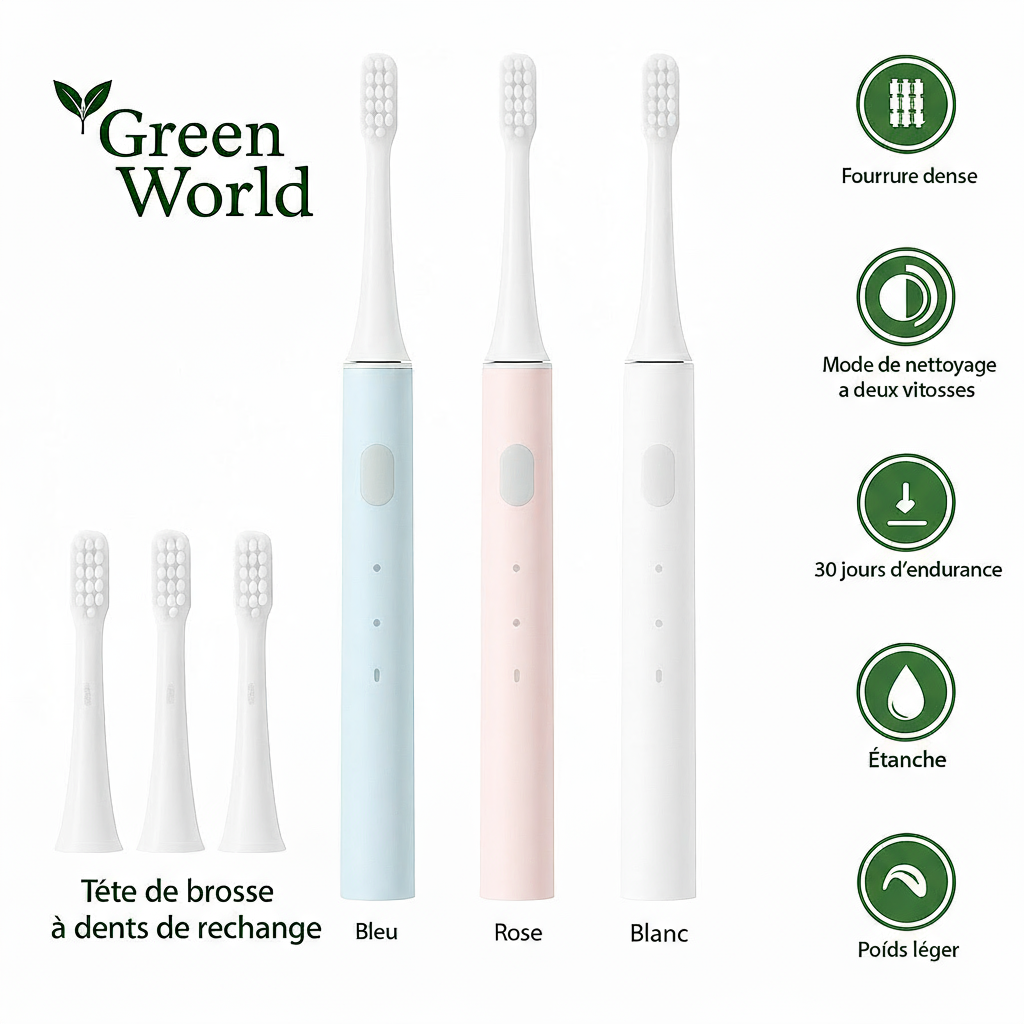 Brosse à dents sonique GreenPulse™ – rechargeable & éco-intelligente