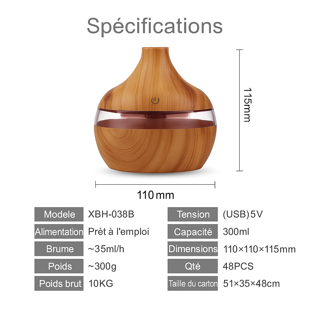 Diffuseur GreenMist™ – Humidificateur & diffuseur d’huiles essentielles (300 ml)