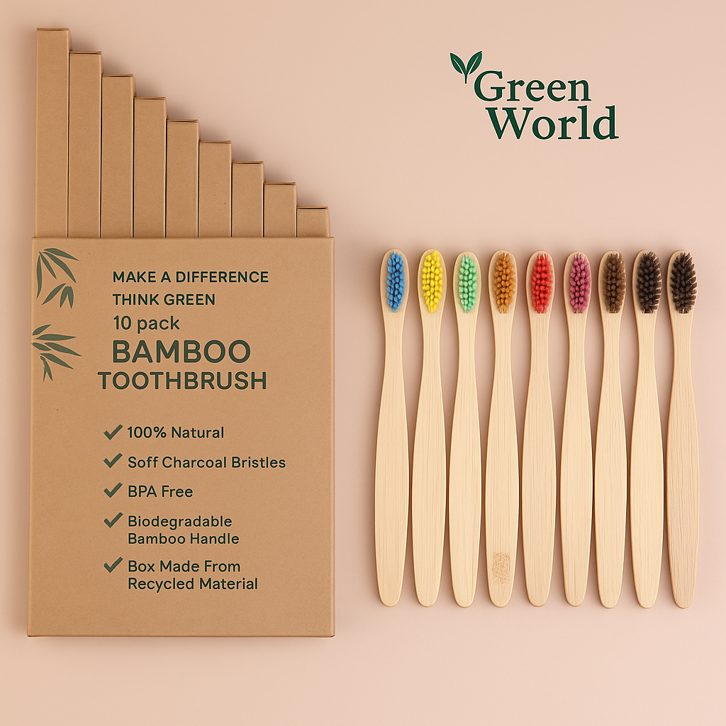 Brosses à dents en bambou GreenSmile™ – bio & écologique – (Lot de 10)