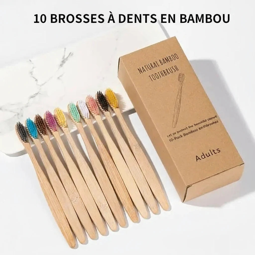 Brosses à dents en bambou GreenSmile™ – bio & écologique – (Lot de 10)